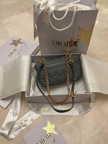 Dior Caro medium shoulder bag in beige quilted lea...