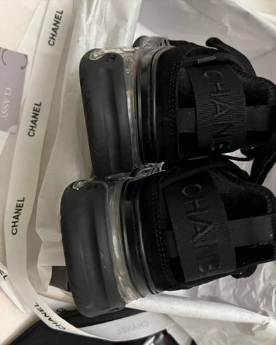 Chanel Black Wmns Calfskin and Nylon Sneaker