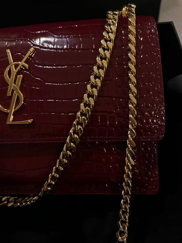 YSL Medium Sunset Shoulder Bag with Chain in Croco...