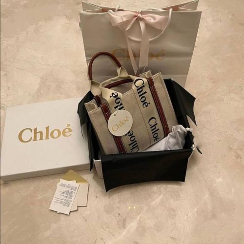 Chloe Beige/Black Wooden Leather and Canvas Tote B...