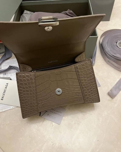 Balenc Dark Beige Croc Embossed Leather Small Hour...