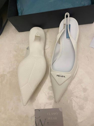 Prada white striped leather high heel shoes with h...