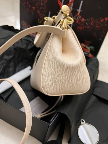 DG Mini Miss Sicily Crossbody Bag in Beige Leather