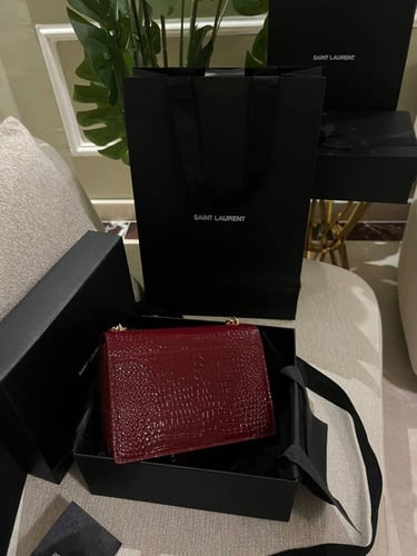 YSL Medium Sunset Shoulder Bag with Chain in Croco...