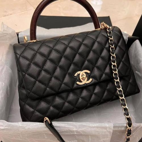 Chanel Coco Blue Caviar Quilted Leather Small Top...
