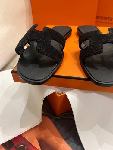 Hermes black fabric Oran sandals