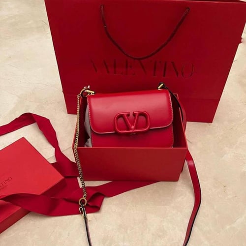 Vale Rouge Leather Small VLOCK Chain Shoulder Bag