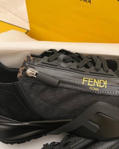 Fendi Black/Peach Suede and Nylon Flow Low Top Sne...