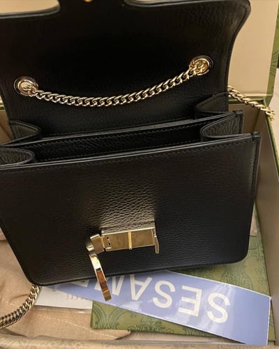 Gucci Black Leather Dollar Interlocking G Crossbod...