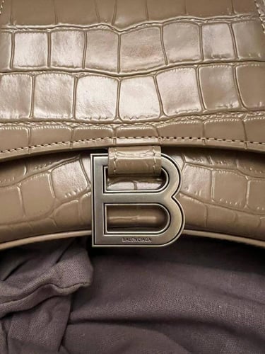Balenc Dark Beige Croc Embossed Leather Small Hour...