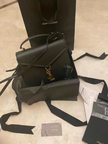 YSL Gray Leather Cassandra Top Handle Bag