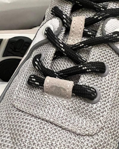 Chanel White Mesh and Suede Low Top Sneakers