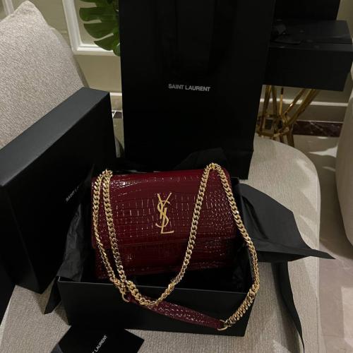 YSL Medium Sunset Shoulder Bag with Chain in Croco...