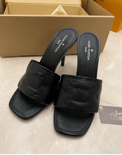 Louis Vuitton Black Leather Revival Slide Sandals