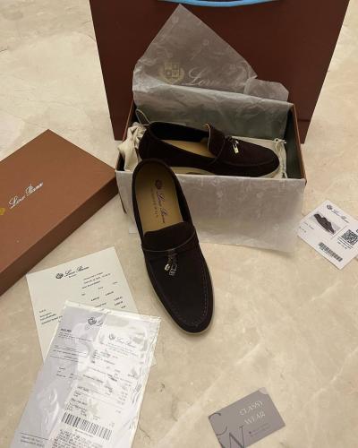 Loro Piana Dark Brown Suede Summer Charms Walk Sli...