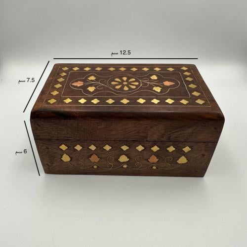 صندوق خشب هندي مطعم بالنحاس - حجم صغير (صناعة يدوي...
