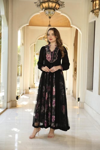 جلابية مناسبات بمكس خامات فاخره شيفون مشجر و شيفون...