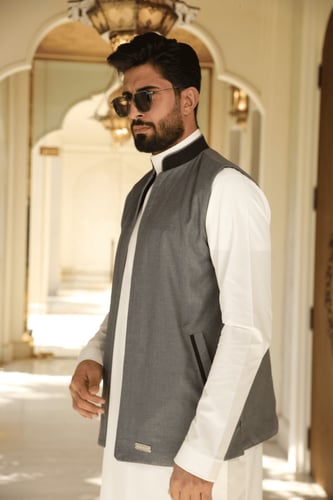 سديري بخامة كشمير دافئ وناعم دبل فيس - كحلي/ رمادي...