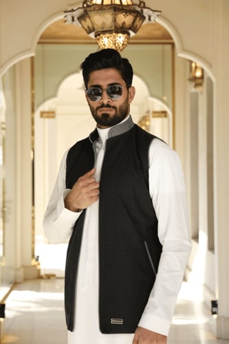 سديري بخامة كشمير دافئ وناعم دبل فيس - كحلي/ رمادي...