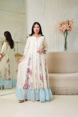 جلابيه لاطلاله انيقه بخامة مخمل حرير بطبعات زهور و...