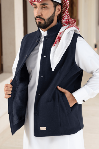 سديري جوخ ساده اللون كحلي - مبطن فرو كحلي