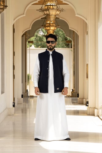 سديري جوخ ساده اللون كحلي - مبطن فرو كحلي