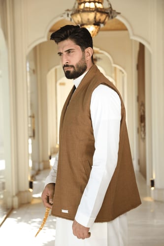 سديري رسمية كشمير فاخر لون جملي مبطن فرو بني دافئ