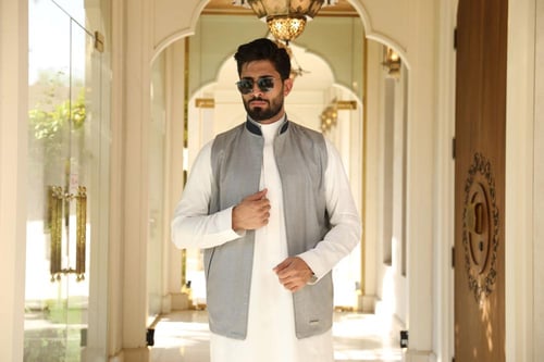 سديري بخامة كشمير دافئ وناعم دبل فيس - كحلي/ رمادي...