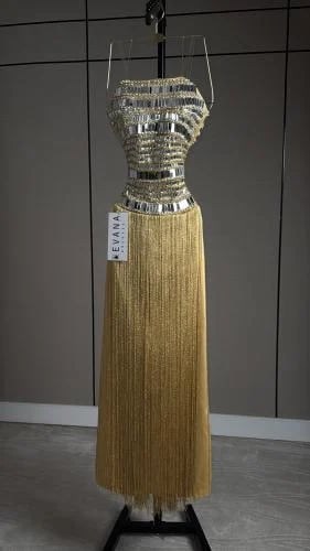 فستان ذهبي هدب اصلي