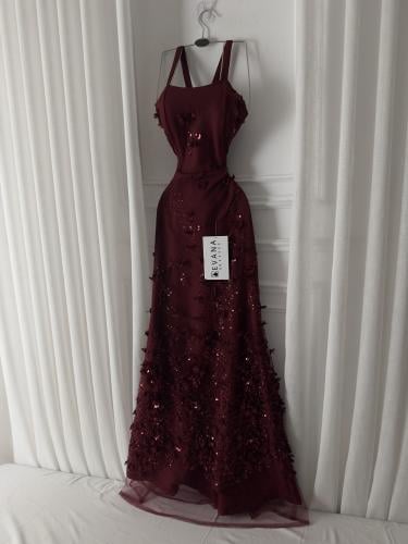 فستان سهره عودي مزين ورود