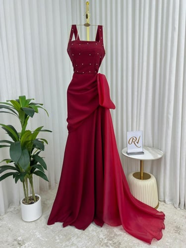 فستان عودي مطرز فصوص ولول