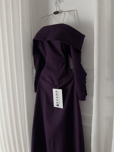 فستان موف بكمام طويله