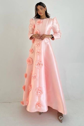 فستان ميكادو طويل ورود بارزه