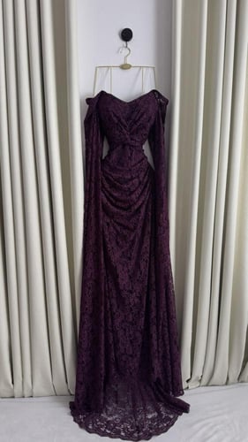 فستان دانتيل على اكمام فخم