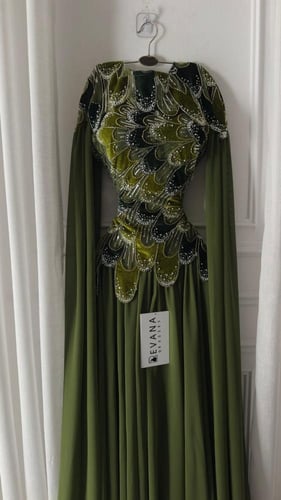 فستان اخضر سهره قطعتين