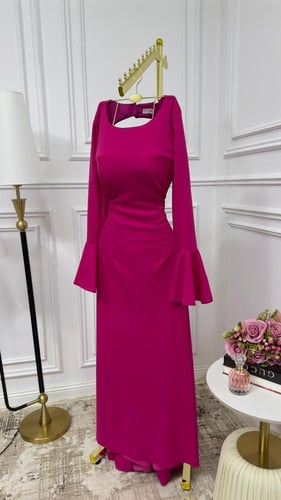 فستان وردي بالخامه الكريب استرتش