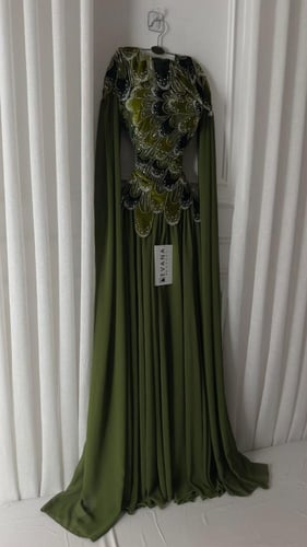 فستان اخضر سهره قطعتين