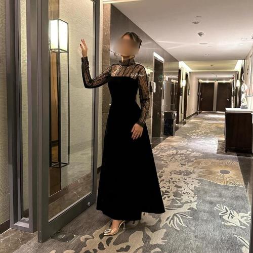 فستان ناعم اسود مخمل انيق