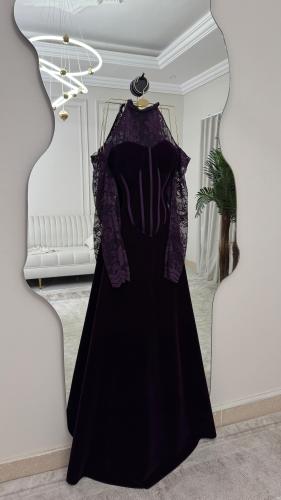 فستان موف اكمام دانتيل