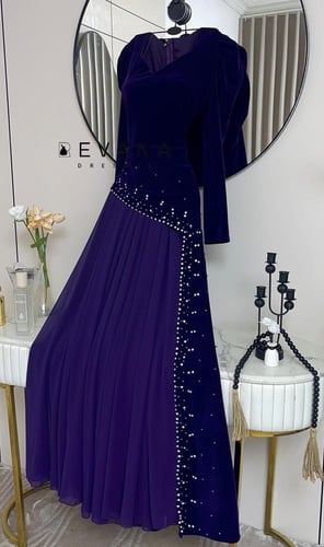 فستان موف اكمام طويله