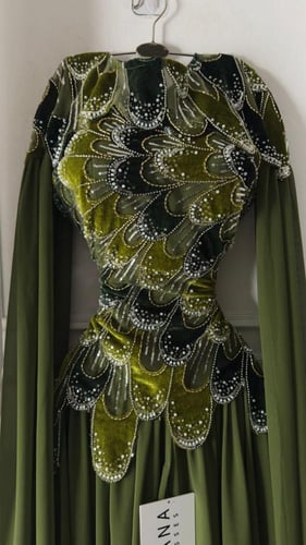 فستان اخضر سهره قطعتين