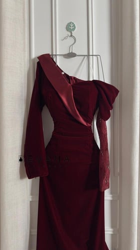 فستان مخمل قطيفه عودي