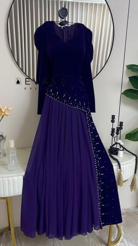 فستان موف اكمام طويله