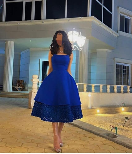 فستان السن المحير قصير نيلي