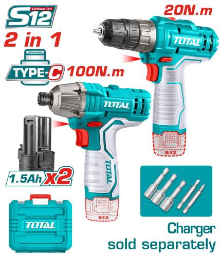 طقم دريل بطارية مع دريل شد مسامير 12V TKLI1201 توت...