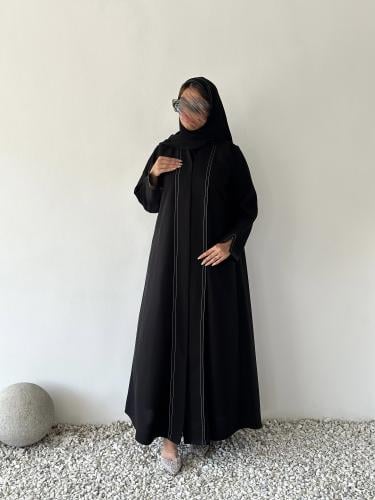 عباية كريب ميني ميت خيوط فضي نص كلوش بطقطق مع طرحة...