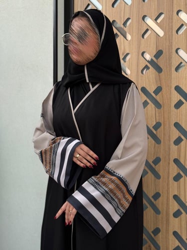 عباية ميني ميت واقف اكمام لينن كتان وشيفون