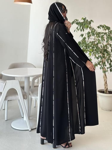 عباية كريب انترنت كوري خطوط طوليه قماش مشجر