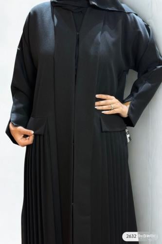 عباية كريب لمار بقِلاب طولي أمامي نص كلوش بجيوب بك...