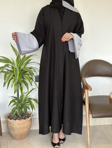 عبايه كريب ميني ميت واقف نص كلوش ب اكمام طبقات من...